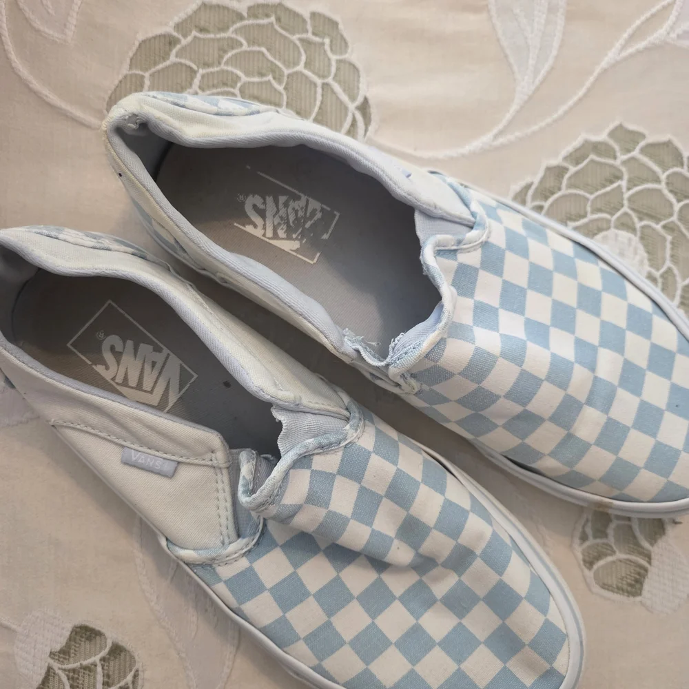 Vans Blue and White Checkered Slip-On Shoes - Picture 6 of 10